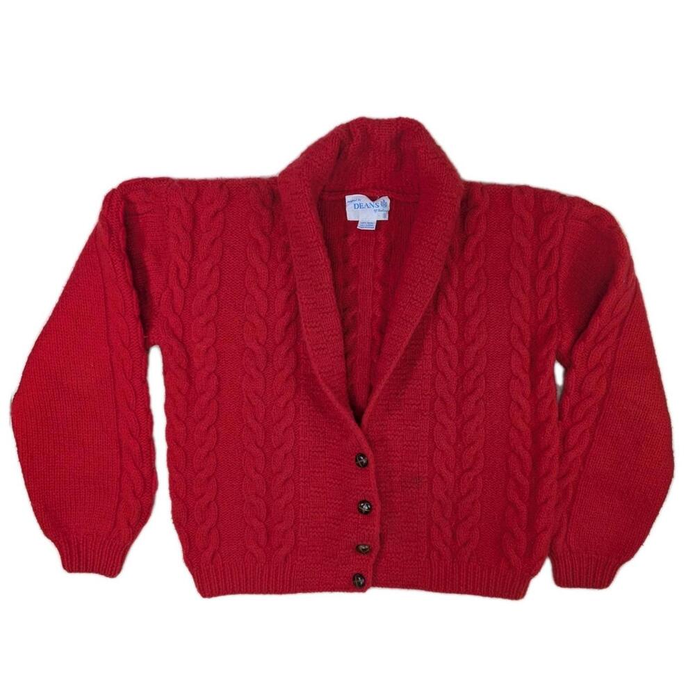 Vintage Deans Of Scotland 100% Wool‎ Cable Knit Button-up Sweater Size Small